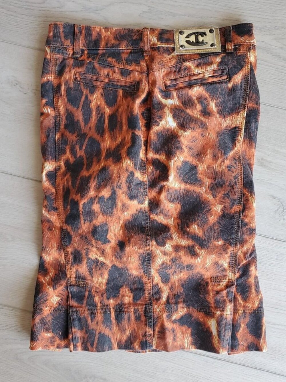 Just Cavalli Italy Size 42 Orange Leopard Print Midi Skirt Vintage Archive